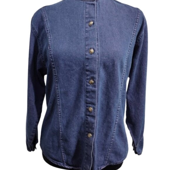 Western Wear for Women Wrangle Demin Blue and Pink Button Down Shirt Size Small - Picture 2 of 9